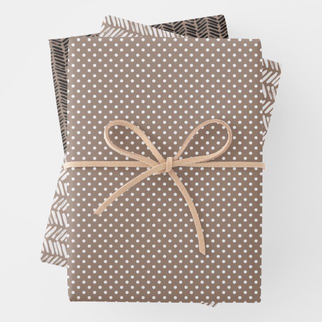 Feuille De Papier Cadeau Hip Taupe Brown Beige Blanc Abstrait Zigzag Art (En situation)