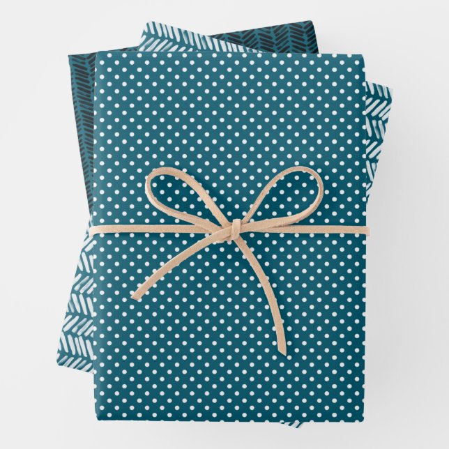 Feuille De Papier Cadeau Hip Turquoise bleu vert blanc Abstrait Zigzag band (En situation)