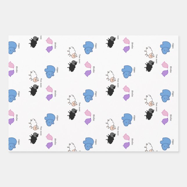Feuille De Papier Cadeau Hippo Birdies Two Ewes (Devant)