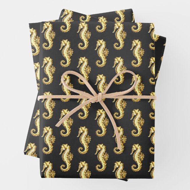 Feuille De Papier Cadeau Hippocampe Polygonal Or (En situation)