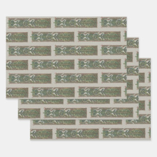 Feuille De Papier Cadeau Hippocampes et algues, Art Nouveau Vintage