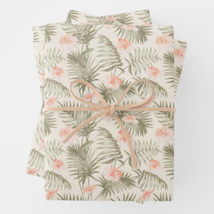 Feuille De Papier Cadeau Hisbiscus Tropical Palm Tree Motif