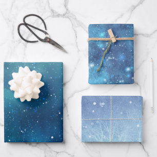 Feuille De Papier Cadeau Hiver bleu Parties scintillant de neige Ciel Noël 