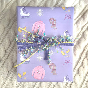 Feuille De Papier Cadeau Hiver Wonderland Figure Patinage Patinage sur glac