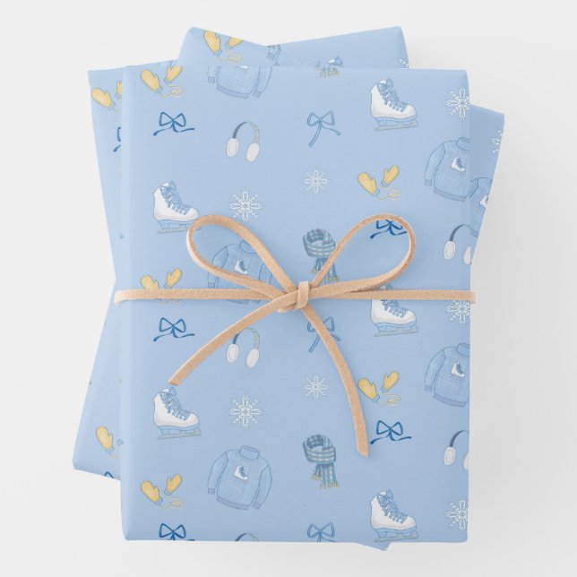 Feuille De Papier Cadeau Hiver Wonderland Ice Figure Patinage Ice Patinage  (En situation)