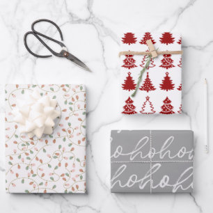 Feuille De Papier Cadeau Ho Ho Ho Ho Tangled Lights Noël Arbres