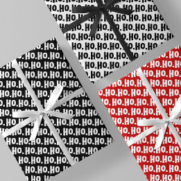 Feuille De Papier Cadeau Ho. Ho. Ho. Noir, Blanc & Rouge Chic et Élégant
