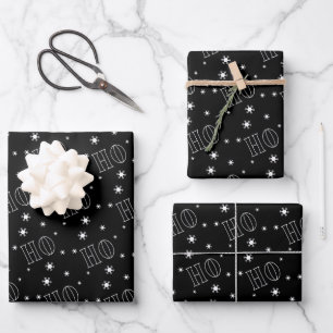 Feuille De Papier Cadeau Ho Ho Ho noir moderne