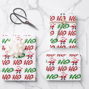 Feuille De Papier Cadeau Ho Ho Ho Père Noël Noël rouge vert script