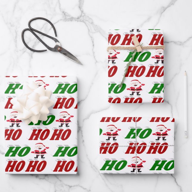 Feuille De Papier Cadeau Ho Ho Ho Santa Claus Typographie de Noël (Recto)