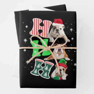 Feuille De Papier Cadeau Ho Ho Ho Santa en Anglais Bouledogue Rennes Noël