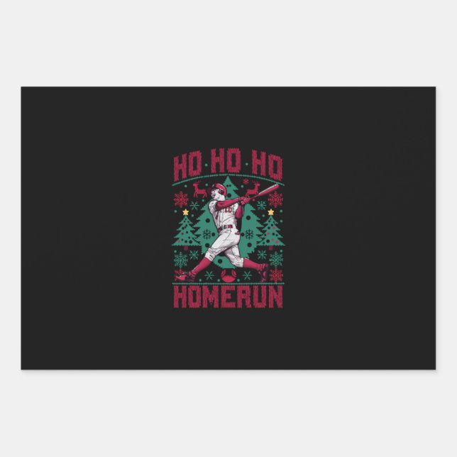 Feuille De Papier Cadeau Ho Ho Homerun Baseball Laid Christmas Sweat (Devant)