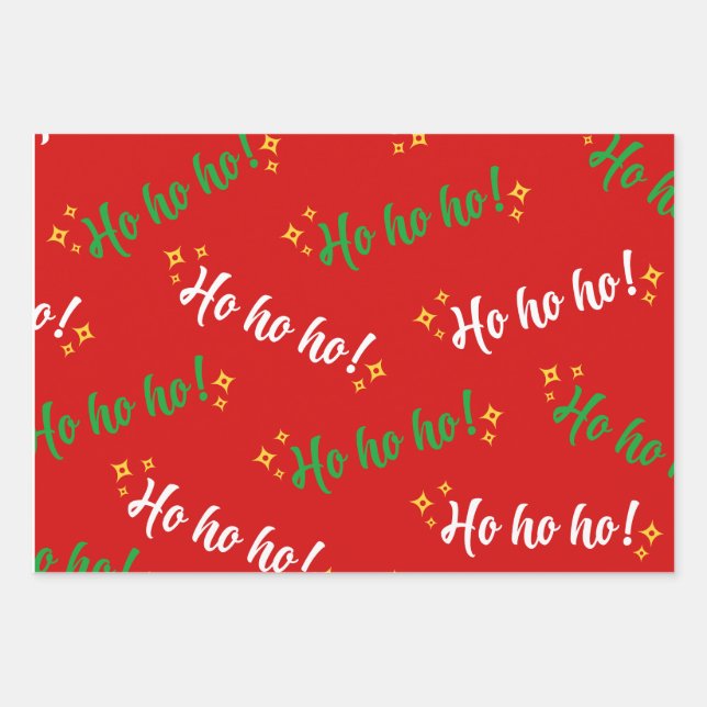 Feuille De Papier Cadeau Ho Ho Vert Rouge Blanc Jaune (Devant)