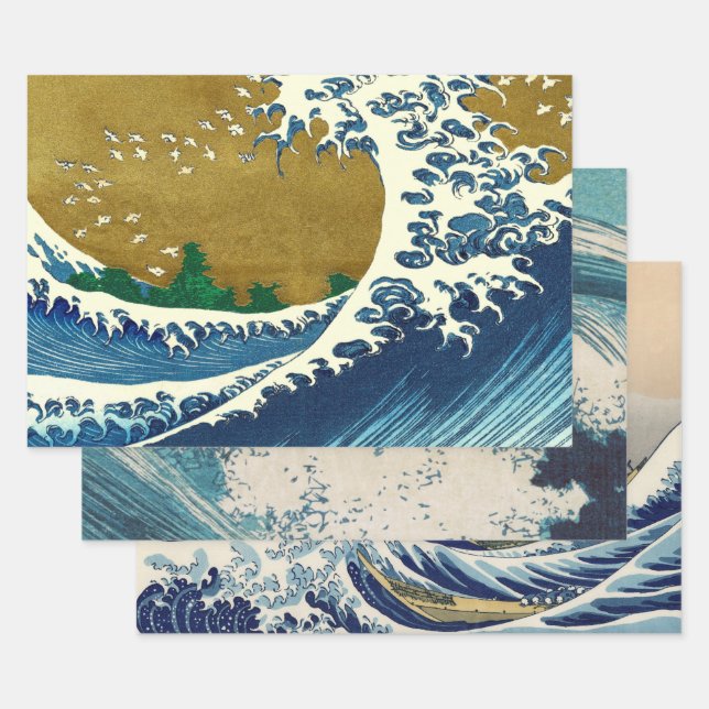 Feuille De Papier Cadeau Hokusai Big Wave Japon Art japonais (Lot)