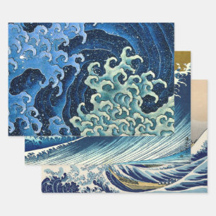 Feuille De Papier Cadeau Hokusai Vague féminine Océan Vintage