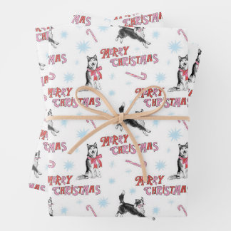 Feuille De Papier Cadeau Holiday Husky et Border Collie/Aussie