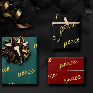 Feuille De Papier Cadeau Holiday Peace   Faux Gold Foil Calligraphie noir