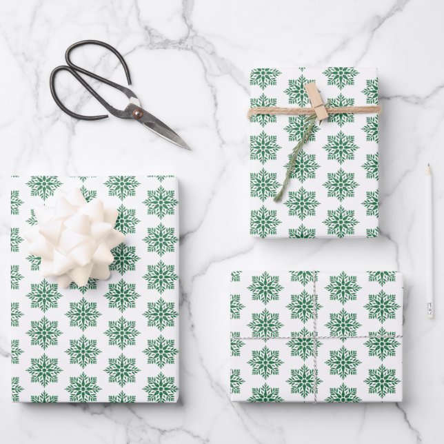Feuille De Papier Cadeau Holiday Snowflake Plaid Pattern Green (Recto)
