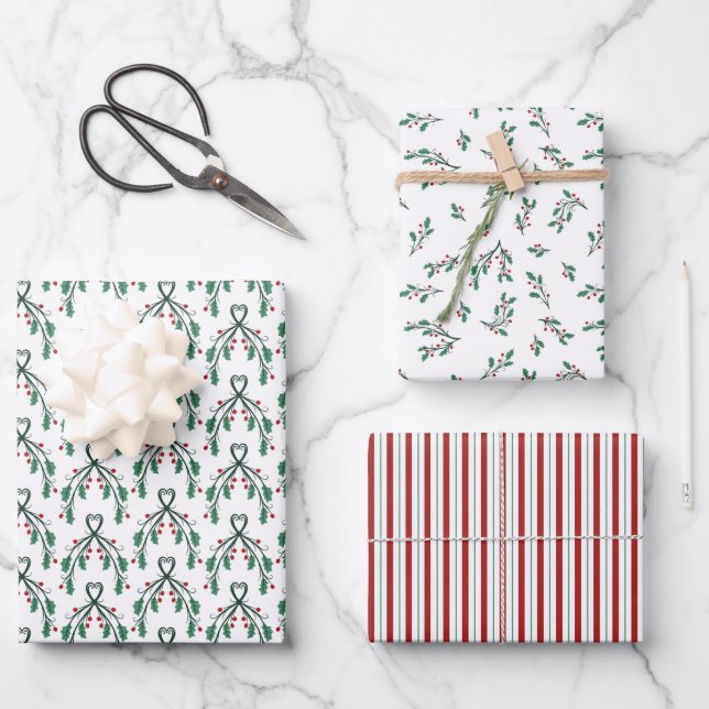 Feuille De Papier Cadeau Holly Greenery Patterns Christmas Gifts (Recto)
