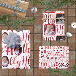 Feuille De Papier Cadeau HOLLY Script Red On White 4 Photo Christmas<br><div class="desc">Le papier d'emballage photo de Noël personnalisé est une façon mignonne d'apporter les sourires autour de votre arbre de vacances et cet assortiment de script HOLLY dans un mélange de teintes rouges, du rouge foncé profond au rouge bordeaux et orangé au rouge de Noël classique sur blanc est une façon...</div>