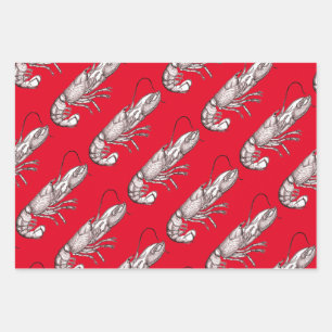 Feuille De Papier Cadeau homard graphique vintage en rouge