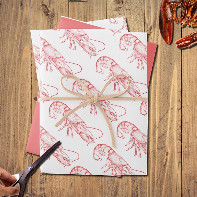Feuille De Papier Cadeau homard rouge vintage - aquarelle (Créateur téléchargé)