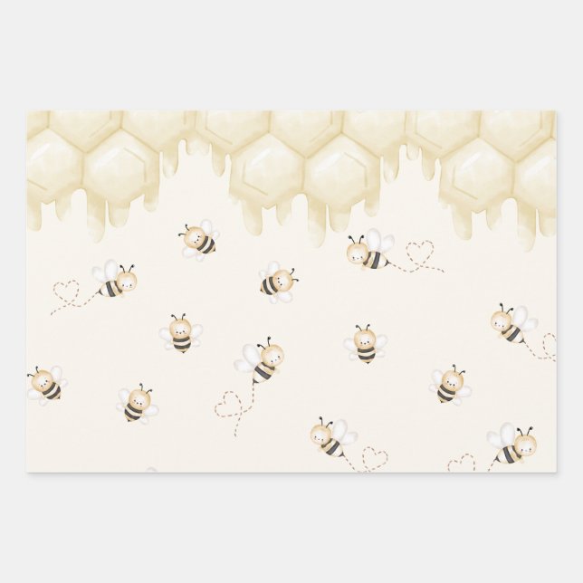 Feuille De Papier Cadeau Honey Bee 1er anniversaire (Devant 2)