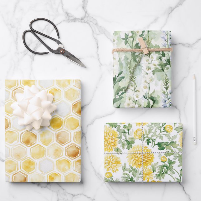 Feuille De Papier Cadeau Honey Garden Flowers Christmas  (Recto)