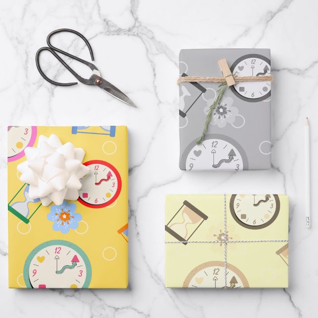 Feuille De Papier Cadeau Horloges adorables et fête des fleurs (Créateur téléchargé)
