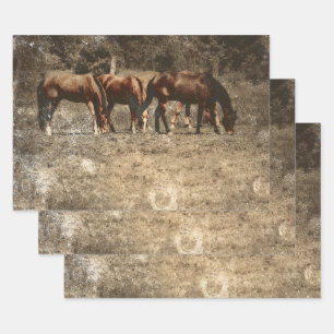 Feuille De Papier Cadeau Horse Farm Pays Vintage Rustique Ouest