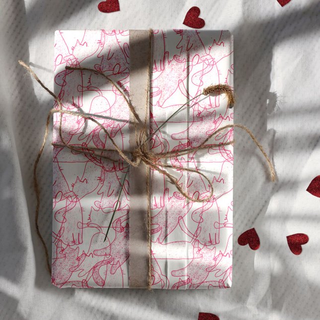 Feuille De Papier Cadeau Hot Pink Scribble Cats – modern cute Pattern (Créateur téléchargé)