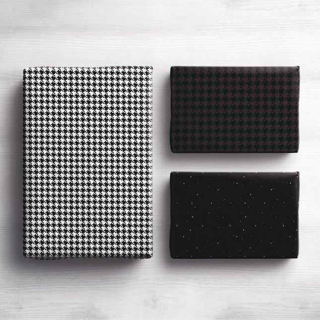 Feuille De Papier Cadeau Houndstooth classique noir et blanc (Créateur téléchargé)