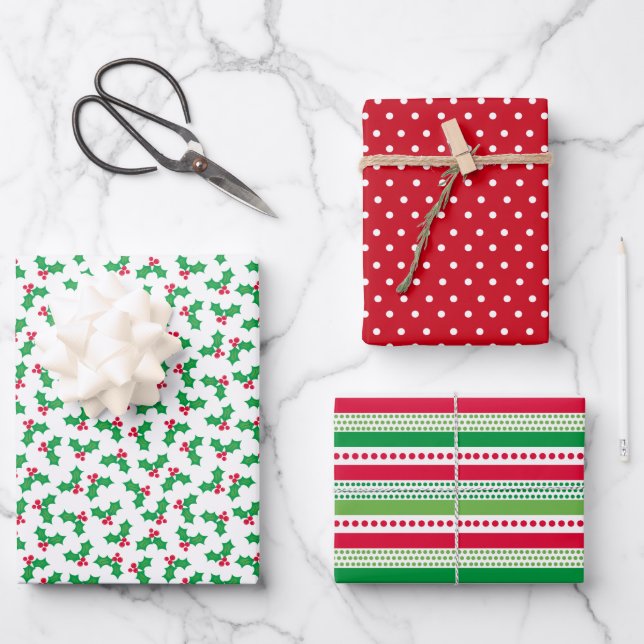 Feuille De Papier Cadeau Houx (Recto)