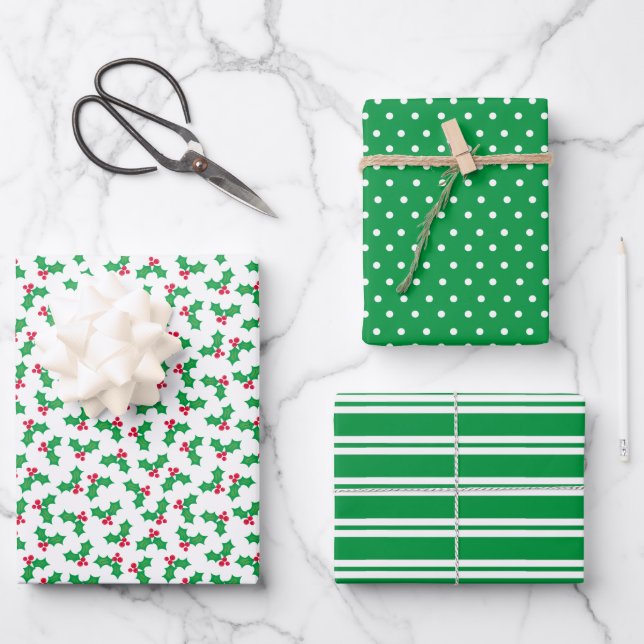 Feuille De Papier Cadeau Houx (Recto)