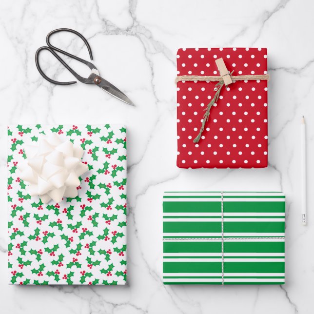 Feuille De Papier Cadeau Houx (Recto)