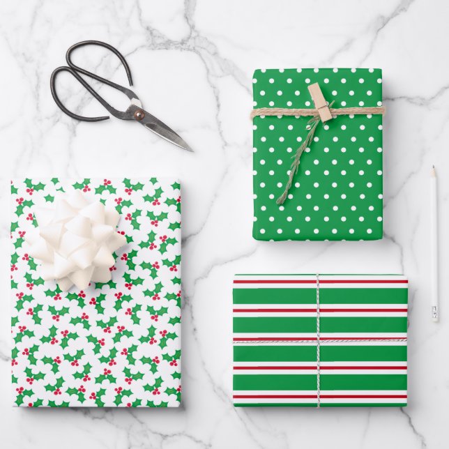 Feuille De Papier Cadeau Houx (Recto)