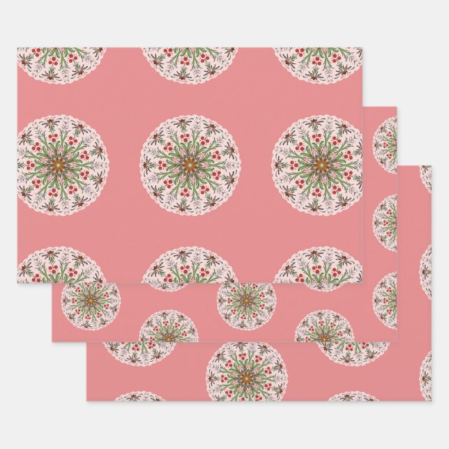 Feuille De Papier Cadeau Houx de fêtes (Lot)