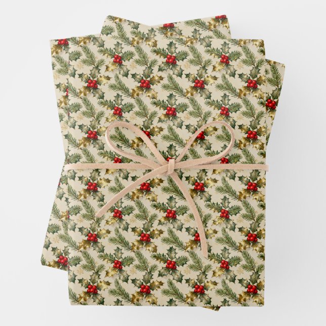 Feuille De Papier Cadeau Houx et feuillus persistants (En situation)