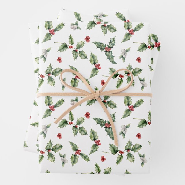 Feuille De Papier Cadeau Houx et gui de Noël (En situation)