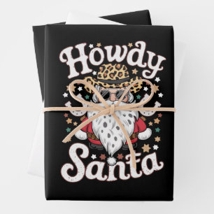 Feuille De Papier Cadeau Howdy Père Noël Western Cowboy Rodeo cadeau de Noë