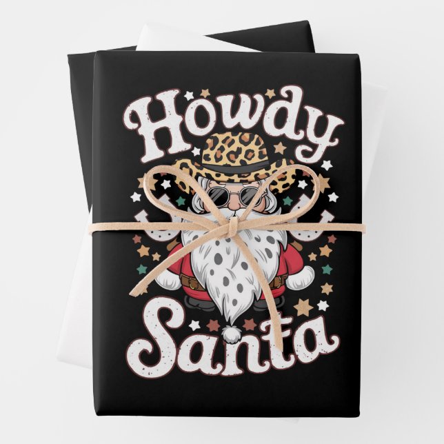 Feuille De Papier Cadeau Howdy Père Noël Western Cowboy Rodeo cadeau de Noë (En situation)