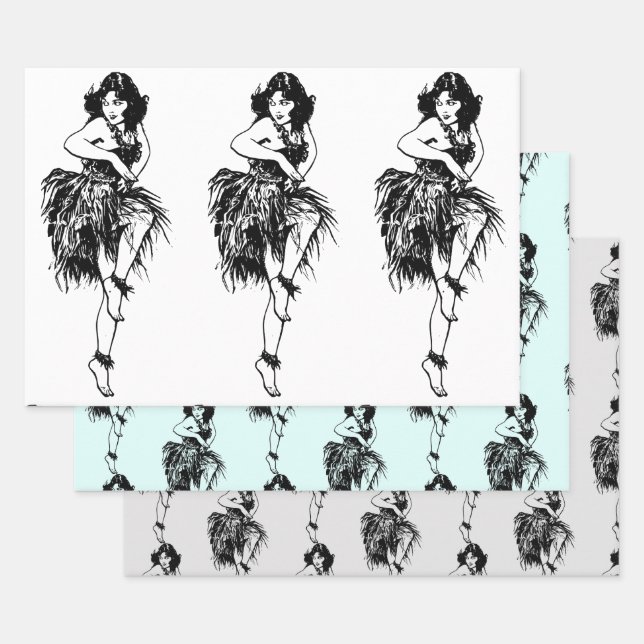 Feuille De Papier Cadeau Hula Dancer Aquarelle originale Miranda B & W (Lot)