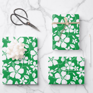 FEUILLE DE PAPIER CADEAU HULA HAÏIENNE (HIBISCUS) VERT