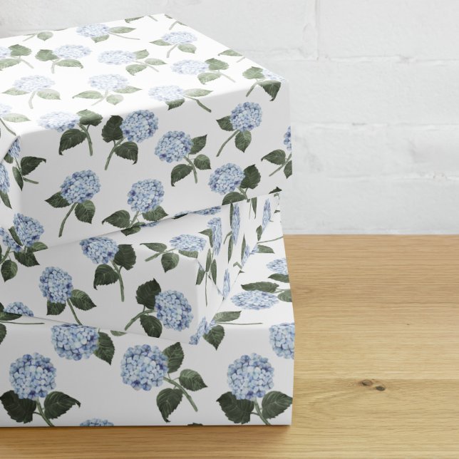 Feuille De Papier Cadeau Hydrangea Bleue Fleurie  (hydrangea bloom blue gift wrap paper
)