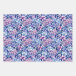 Feuille De Papier Cadeau Hydrangée rose bleu florale en fleur