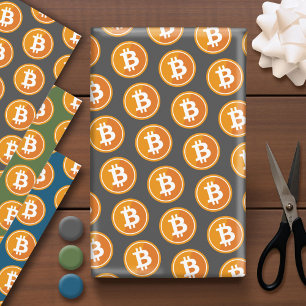 Feuille De Papier Cadeau Icône Bitcoin en orange et gris bleu vert