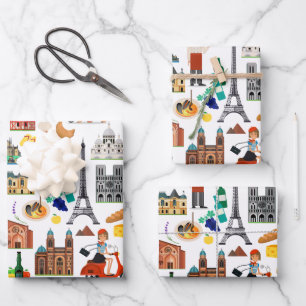 Feuille De Papier Cadeau Icônes de voyage France Design