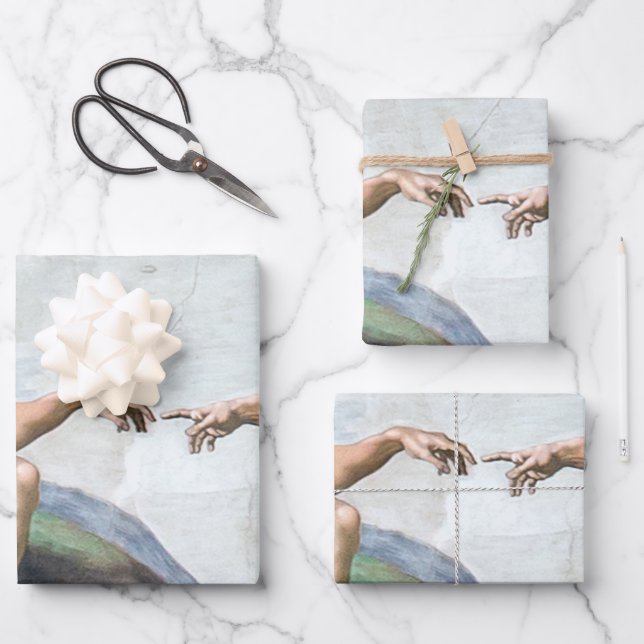 Feuille De Papier Cadeau Iconic Michelangelo Création de l'affiche Adam (Recto)