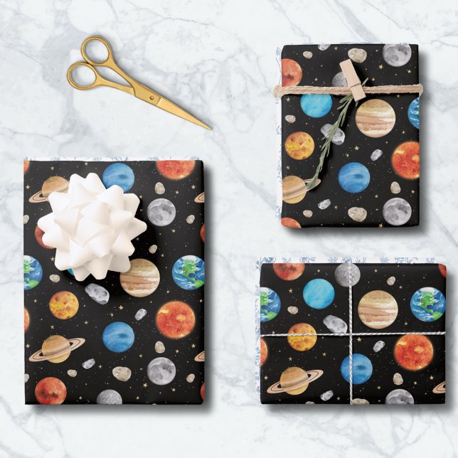 Feuille De Papier Cadeau Illustration aquarelle de planète dans l'espace de (Créateur téléchargé)