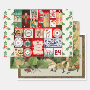 Feuille De Papier Cadeau Illustration Carrée de l'Avent de Noël Block Art